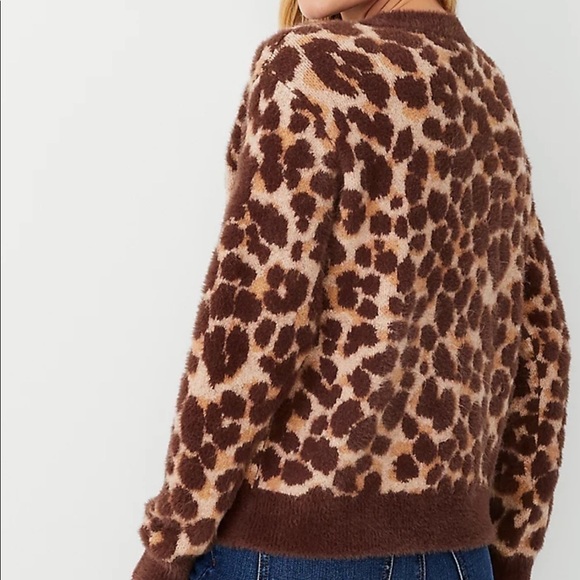 Nwt ANN Taylor Sweater Leopard Print Crew Neck brown tan size XS - Picture 2 of 7